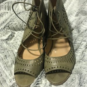 Olive green lace up heels